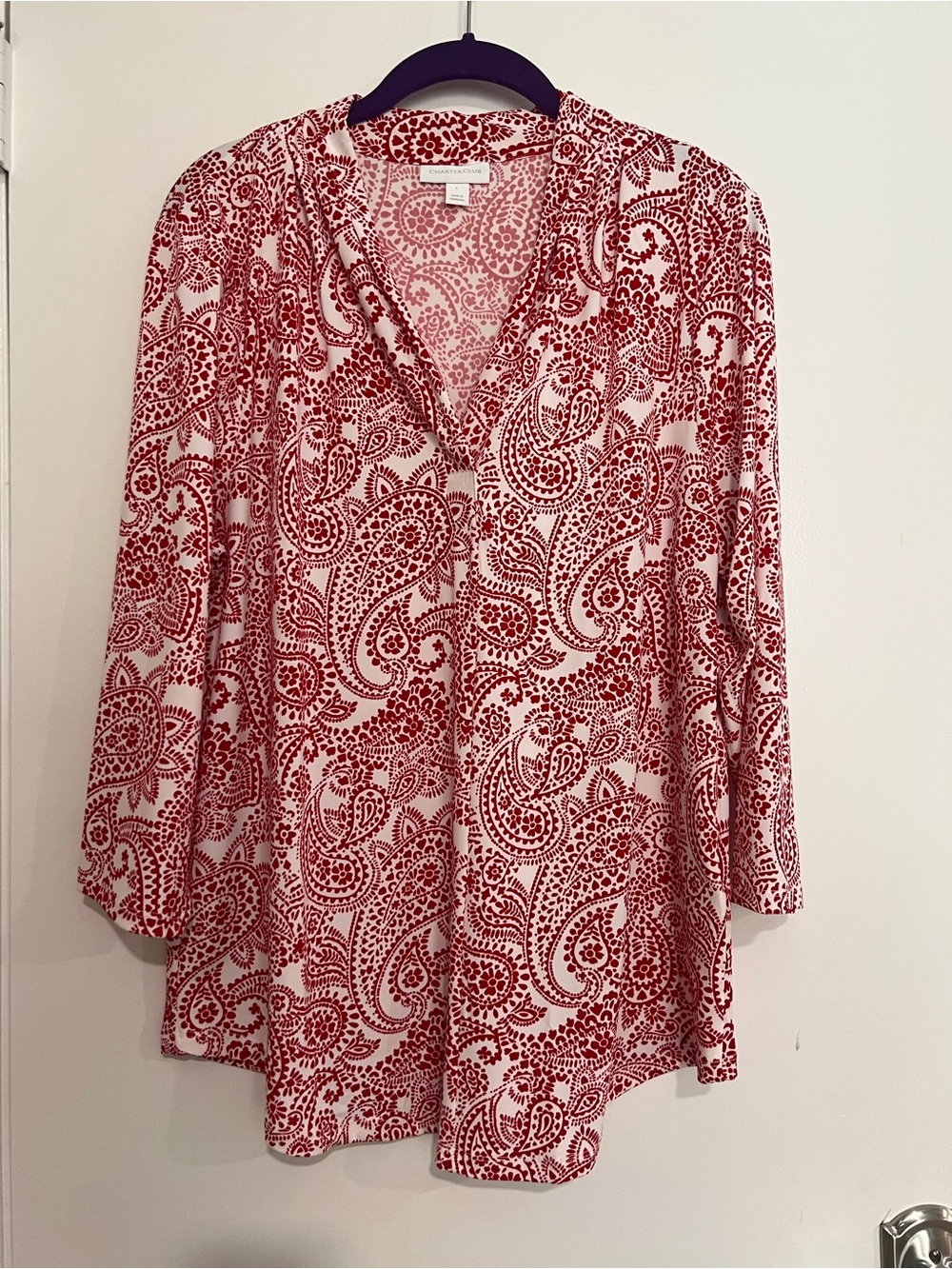 Charter Club Red Paisley V-Neck Tunic Top